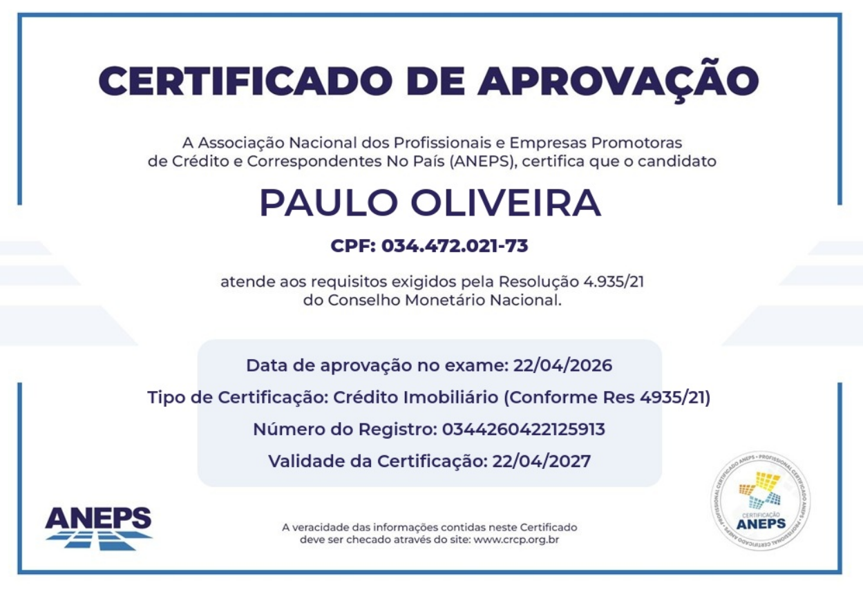 Certificação ANEPS — Correspondente Bancário — Paulo Oliveira